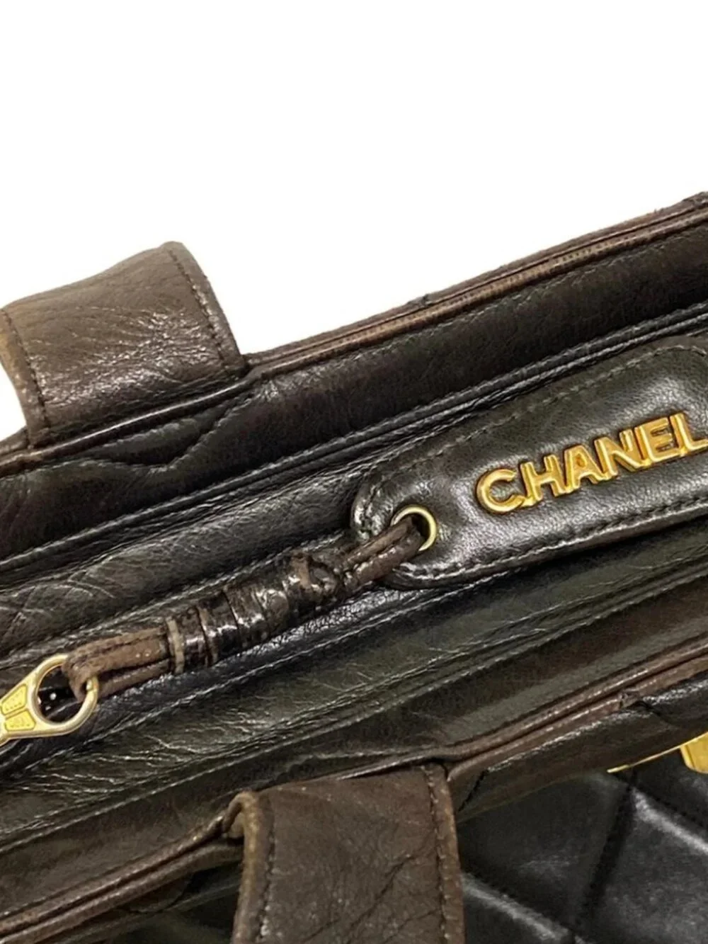 CHANEL Matelasse Dark Brown Lambskin Tote Bag Gold hardware